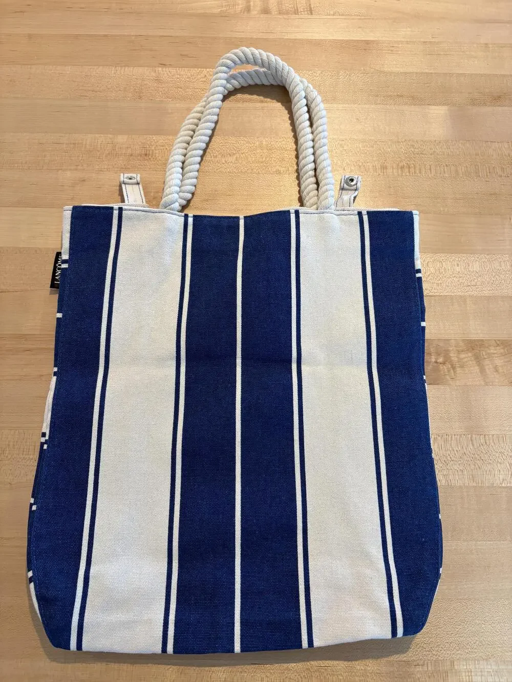 Lancome Tote Bag Womens Small Blue White Stripe Rope Handle Beach Travel